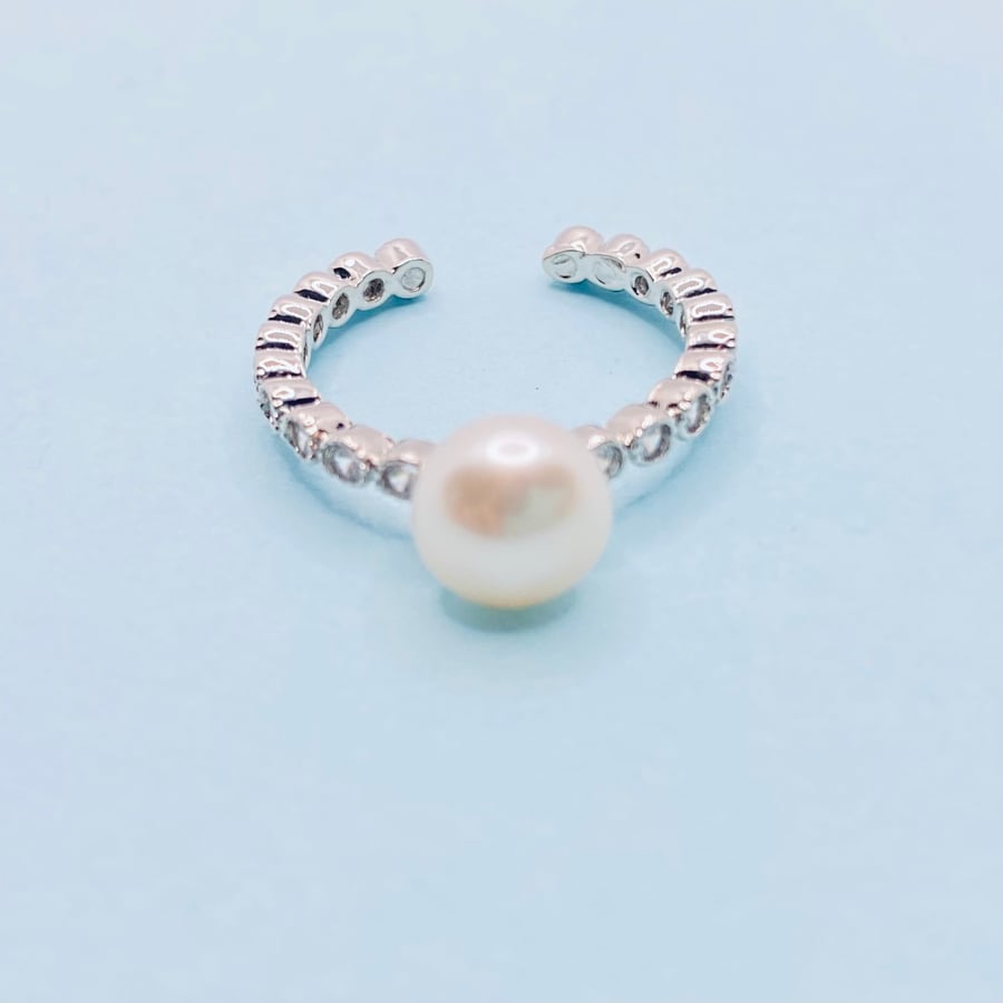Freshwater Pearl Adjustable White Gold Plated Ring