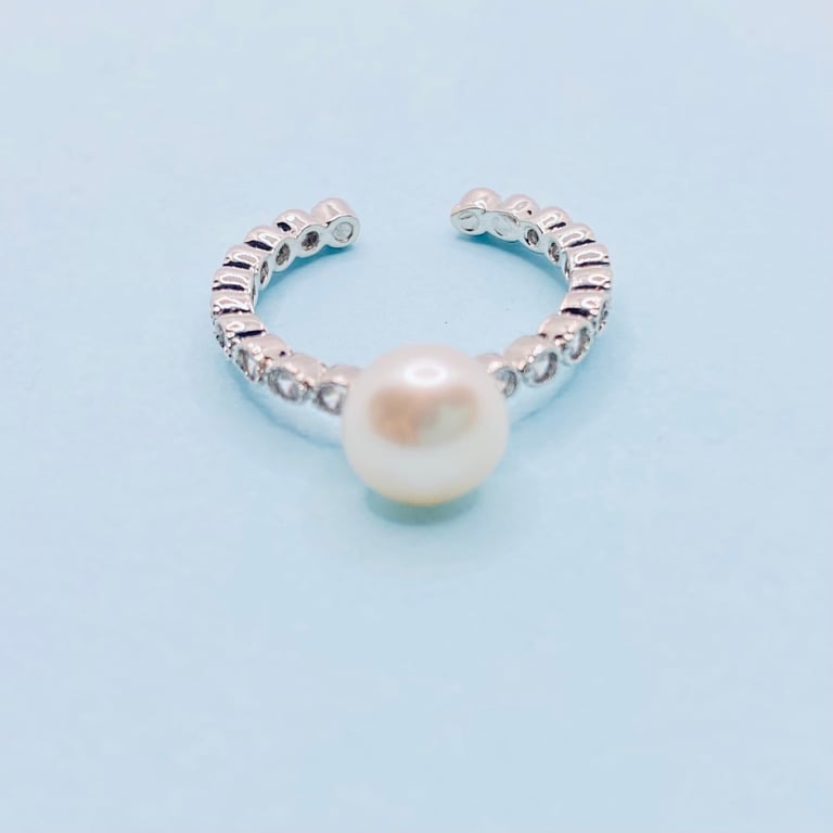 Freshwater Pearl Adjustable White Gold Plated Ring