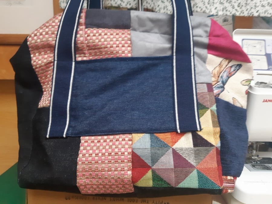 Denim patches 'Mary Poppins' bag