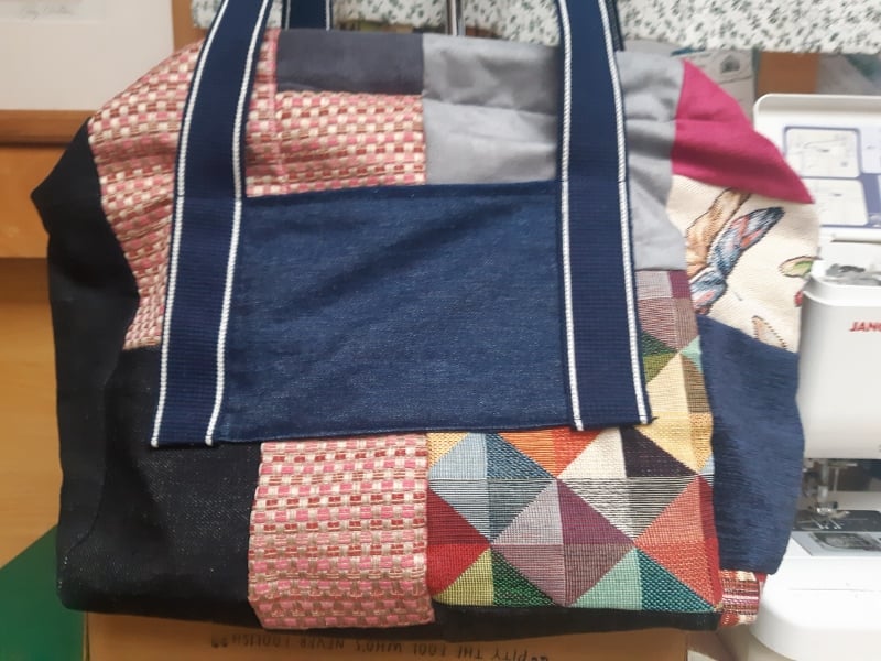 Denim patches 'Mary Poppins' bag