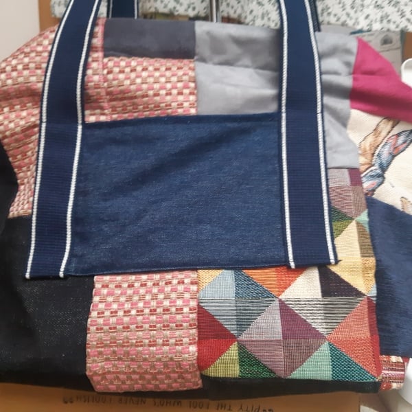 Denim patches 'Mary Poppins' bag