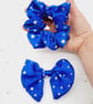 Royal blue holographic satin clip on bow and scrunchie set.   - Image 3