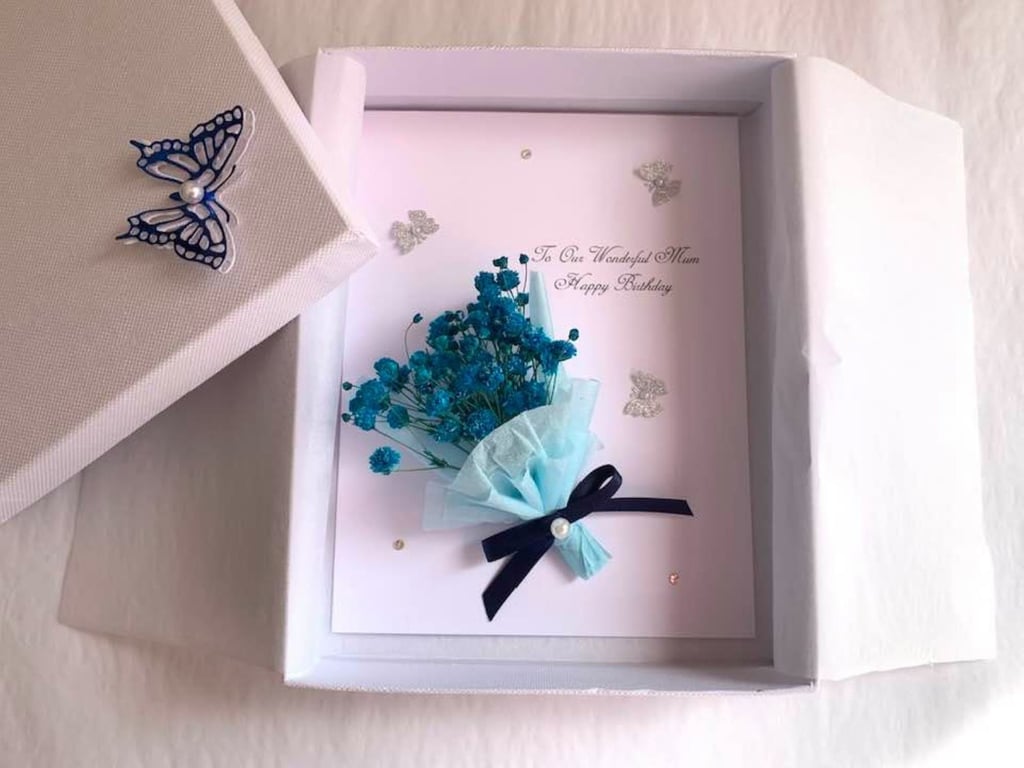 Luxury Handmade Personalised Birthday Card, 3D Dried Flower Card C011