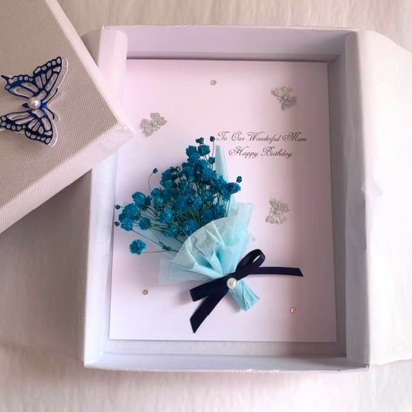 Luxury Handmade Personalised Birthday Card, 3D Dried Flower Card C011