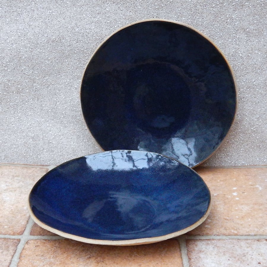 Pair of dinner bowl dish handmade in textured stoneware pottery ceramic