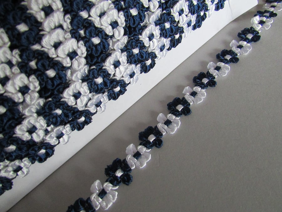 Navy & White Daisy Venise Guipure Lace sold by the metre