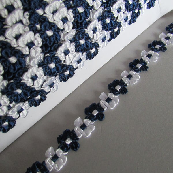Navy & White Daisy Venise Guipure Lace sold by the metre