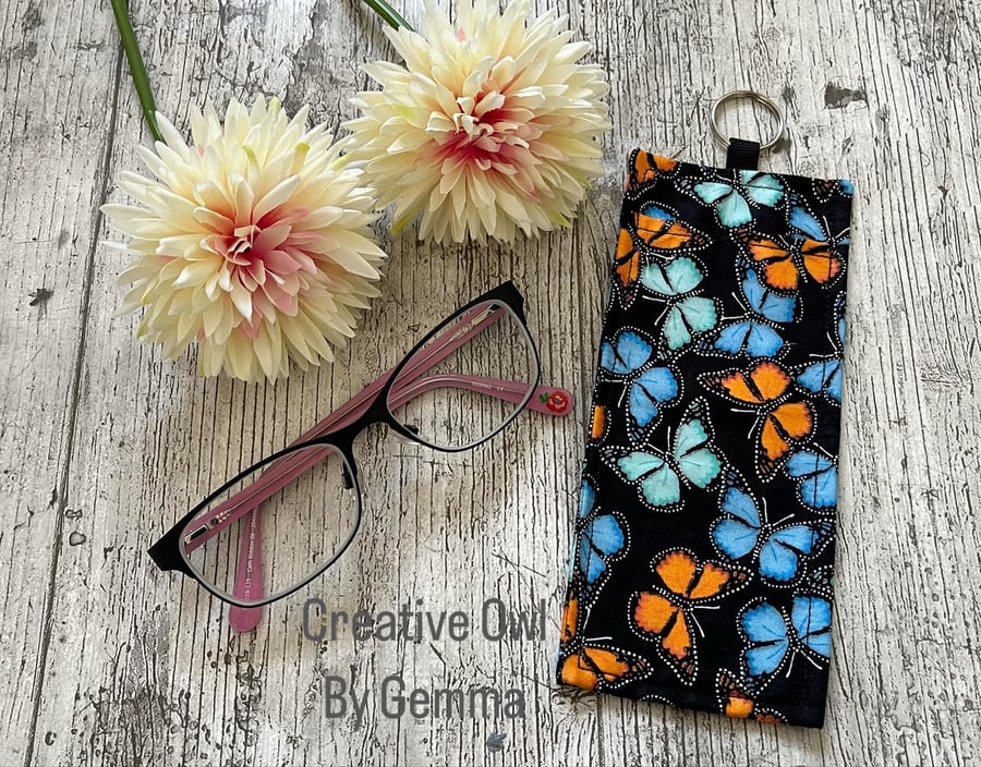 Fabric glasses pouch for lanyards butterfly design teacher nurse doctor