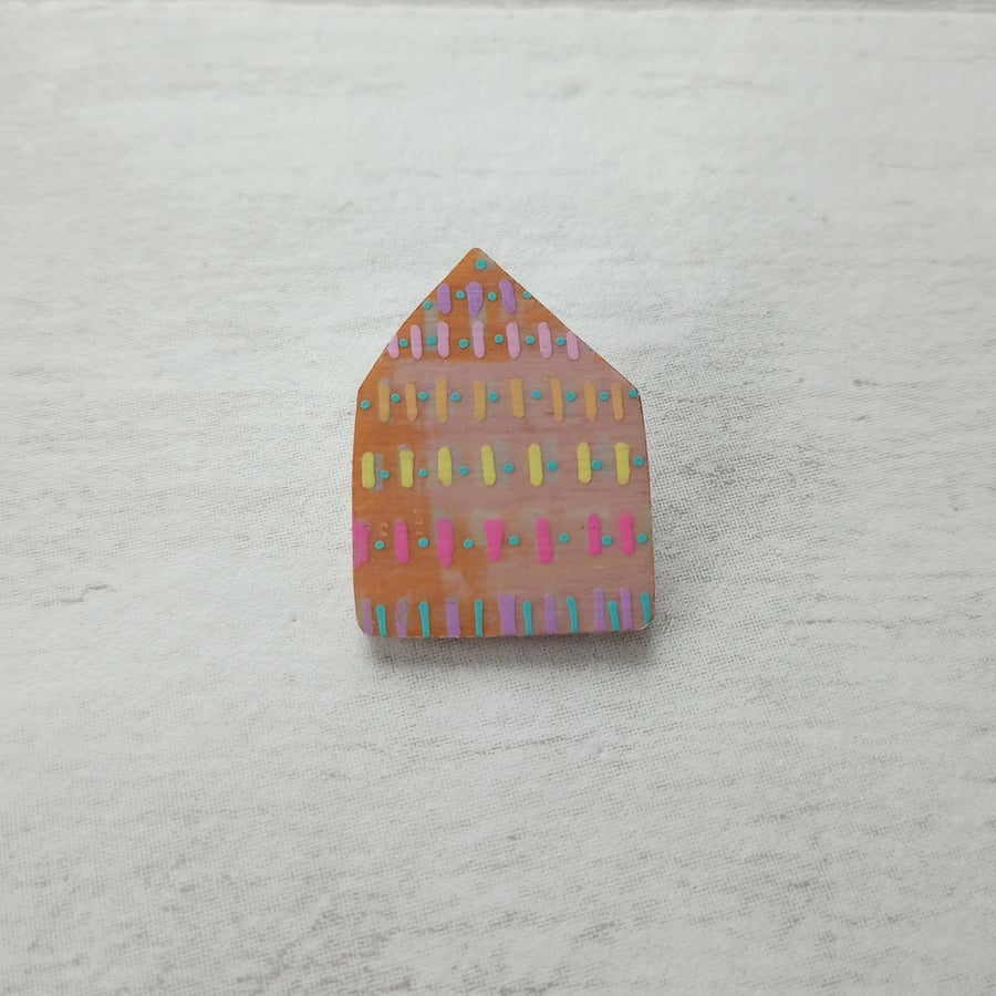 Wooden House Pin Badge, House Brooch, House Pin