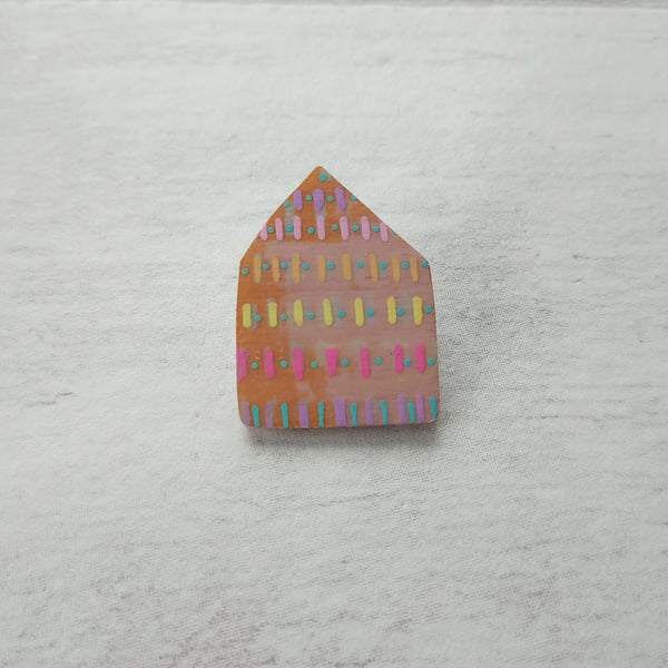 Wooden House Pin Badge, House Brooch, House Pin