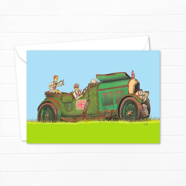 Bentley Boys Greeting Card: Nostalgic Illustration of Past Times (311)