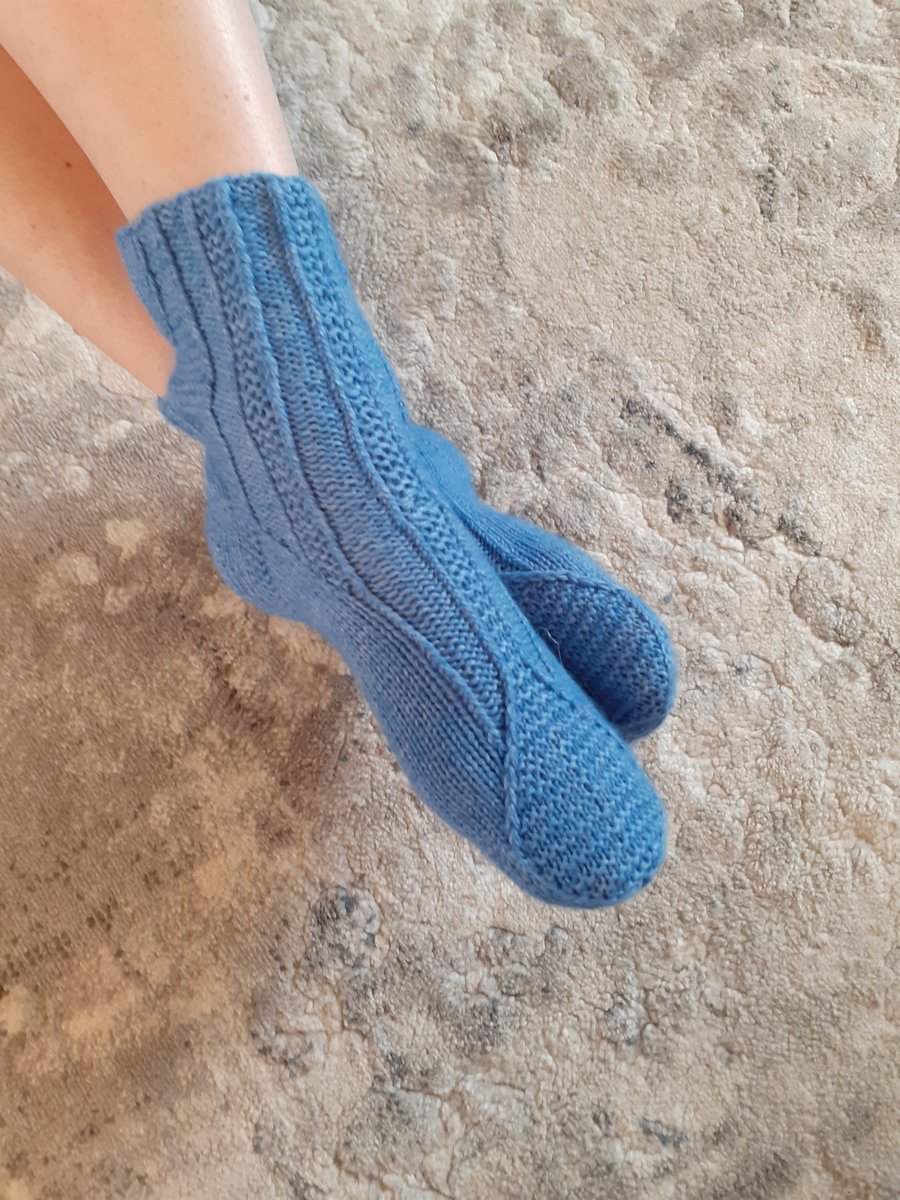 Super soft Hand - knitted socks for women, blue wool socks, size 38-39.