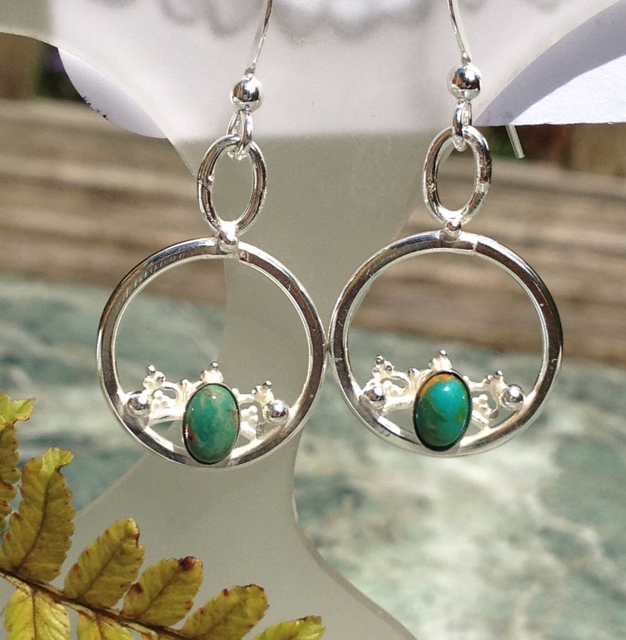 Green Turquoise circle earrings