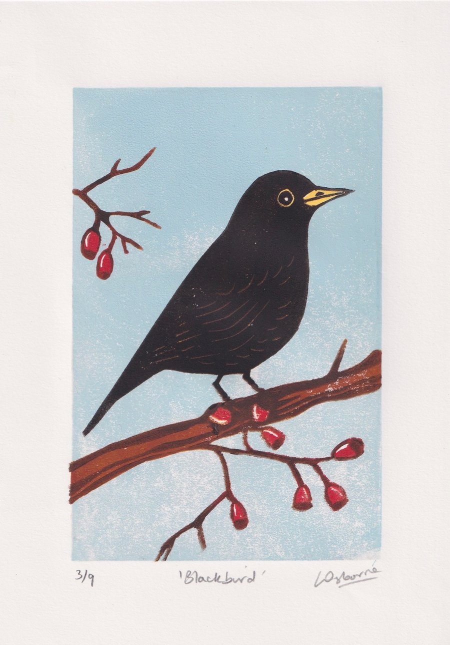 Blackbird - original linocut