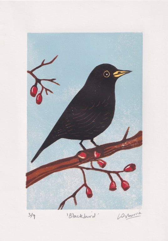 Blackbird - original linocut