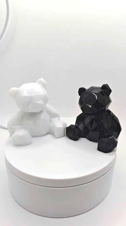 Handmade Resin Geometric Bears Figurines: Black and White Set