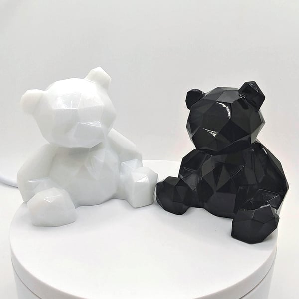 Handmade Resin Geometric Bears Figurines: Black and White Set