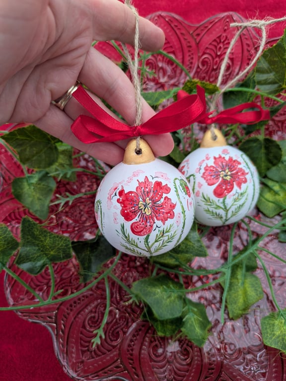 Poppy hand-painted ceramic Christmas bauble decoration 