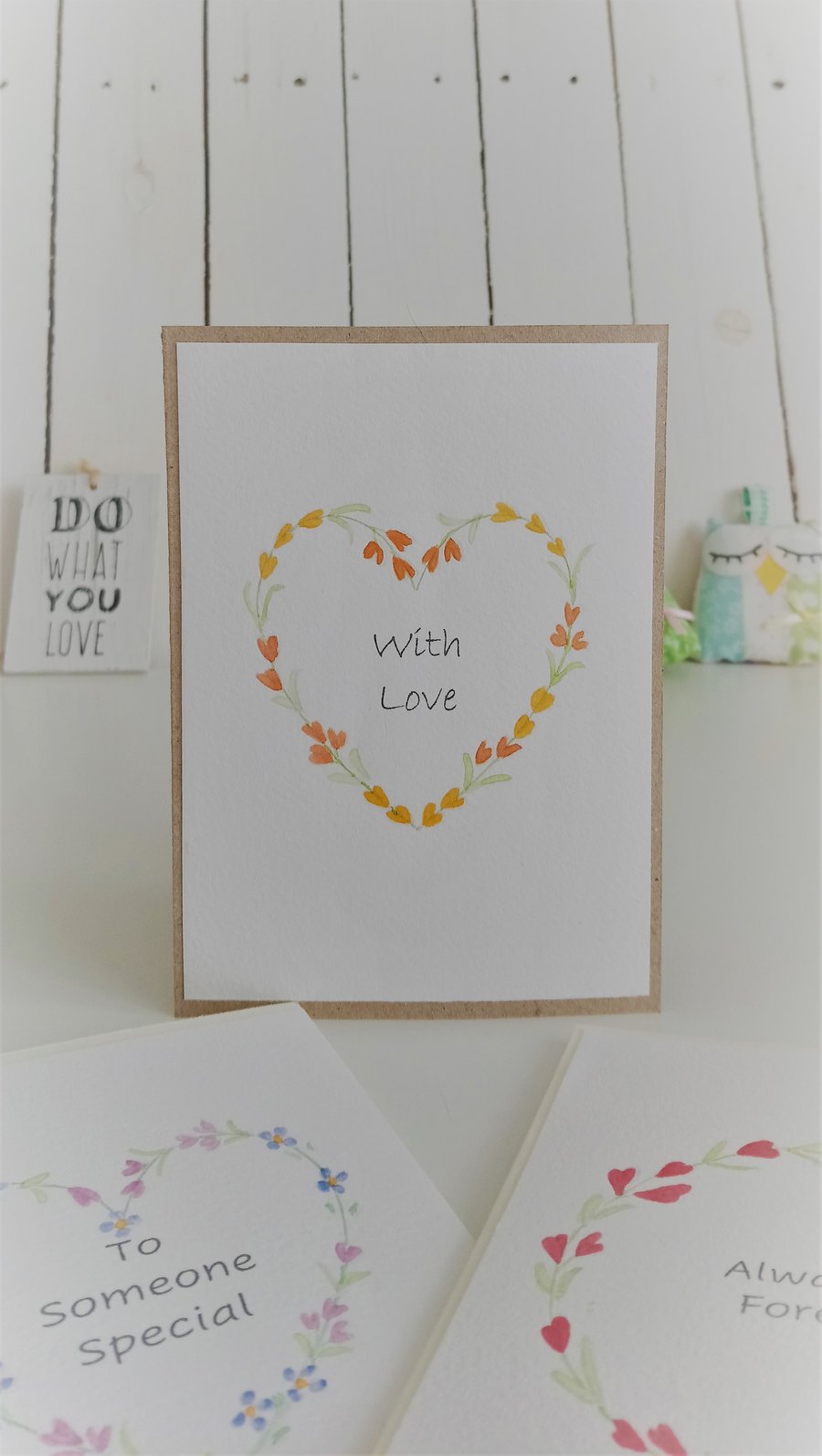 Original Hand Painted "With Love" Card with Orange & Yellow Flower Wreath