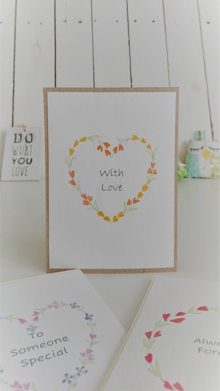 Original Hand Painted "With Love" Card with Orange & Yellow Flower Wreath