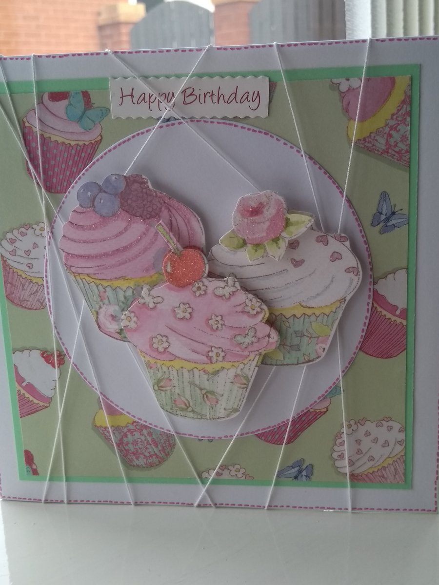Trio of cupcakes decoupage birthday card
