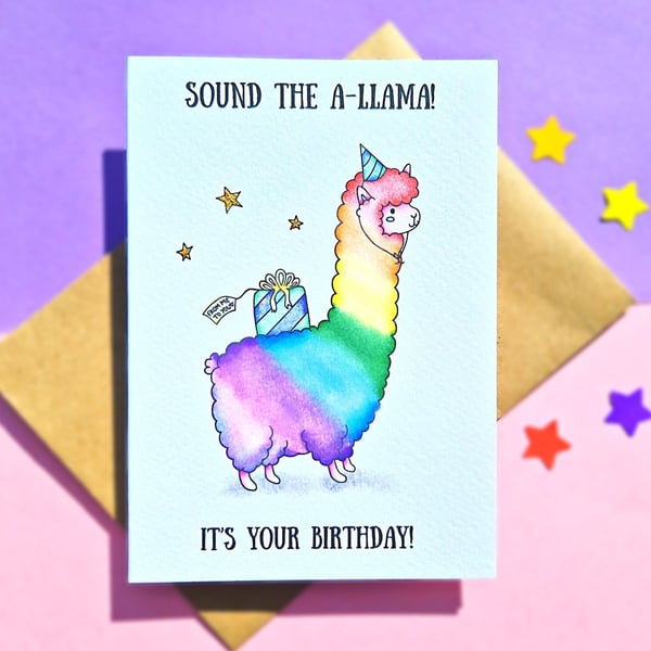Llama Birthday Card, It's Your Birthday! Rainbow Birthday Card