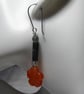 Sterling Silver &  Moss Agate Earrings Featuring Red Agate Flowers   - Image 2