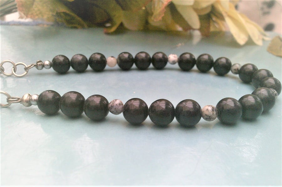 Black Agate & Dendritic Opal Choker Necklace for Men or Women