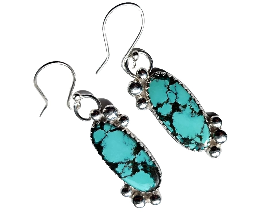 Turquoise Earrings Sterling Silver Jewellery Gift Tibetan Recycle Handmade