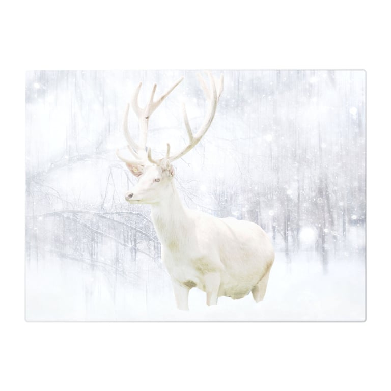 Majestic White Stag Amid Misty Snowscape Forest Glass Chopping Board