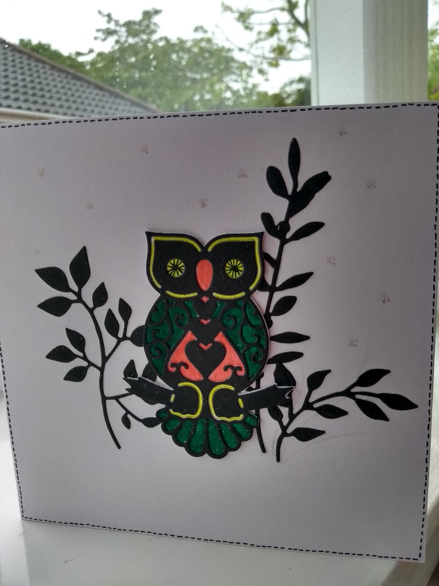 Stained glass Owl card