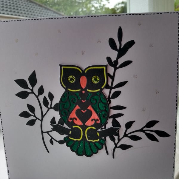 Stained glass Owl card