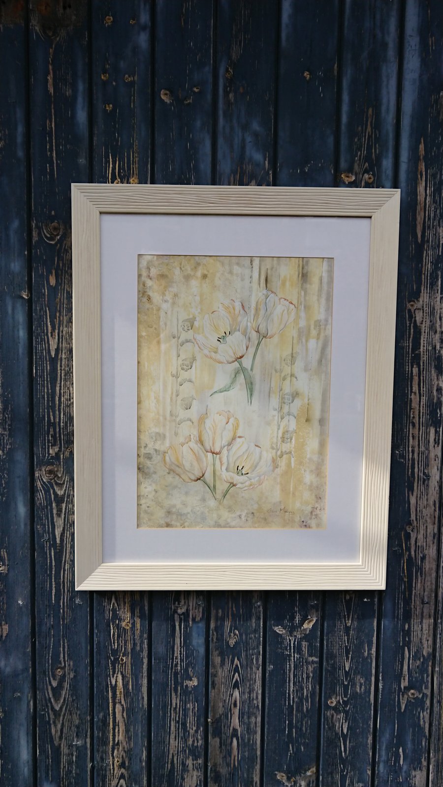 Yellow tulip shabby chic original watercolour painting