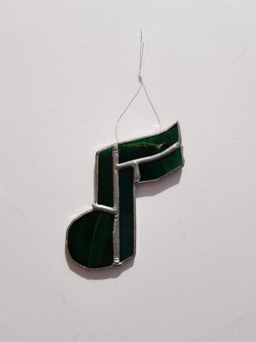 135 Stained Glass Green Single Note - handmade hanging decoration.