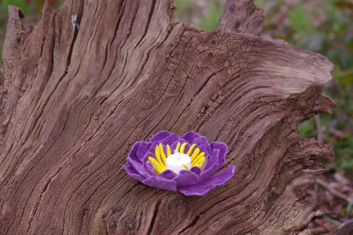 Handmade Felted Wool Flower Candle Holder