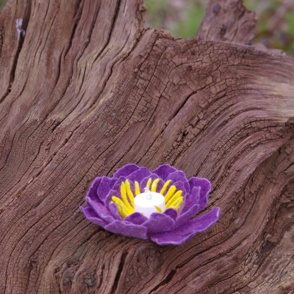 Handmade Felted Wool Flower Candle Holder