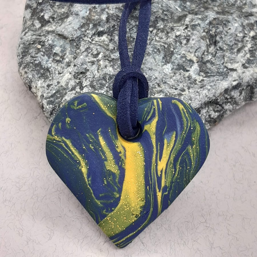 Navy and mustard heart shaped pendant
