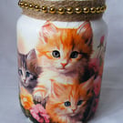 Recycled glass decoupage kittens vase
