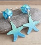 Enamel starfish earrings, Green and Blue, Ocean inspired jewellery