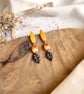 Autumn Harvest Gold Marquise & Gold Speckled LeafPolymer Clay Earrings - Image 1