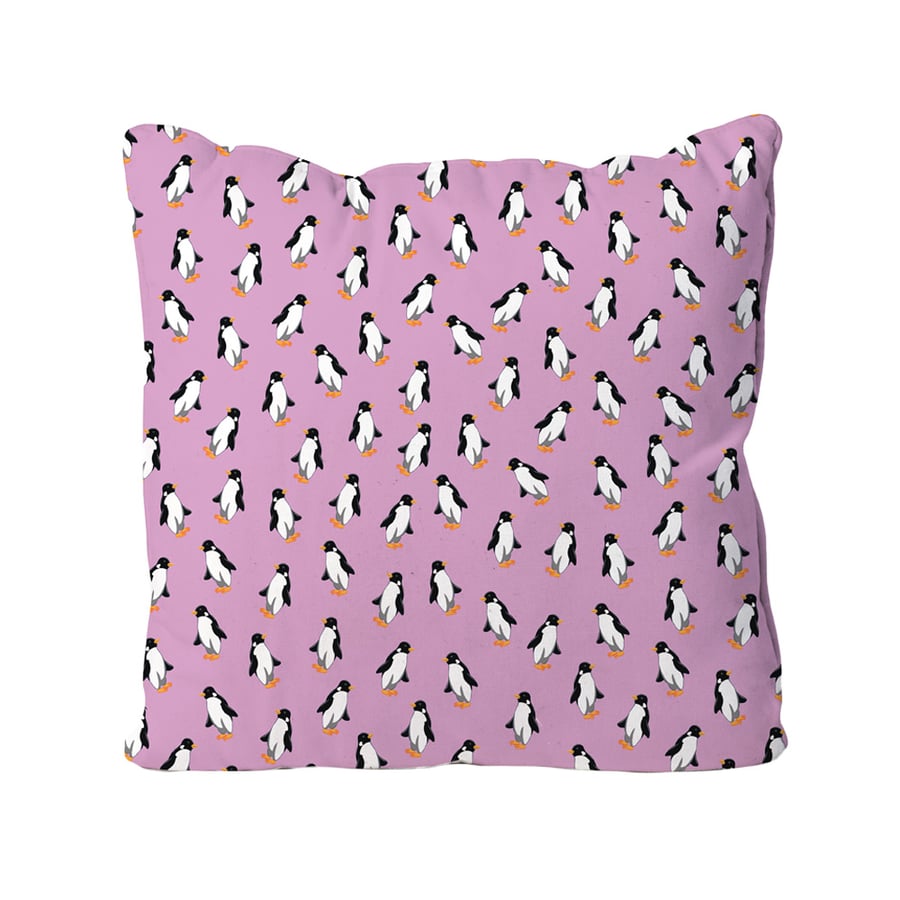 Handmade Penguin Design Cushion-Pink Penguins. Size 40x40cm- (16"x16") CUS180