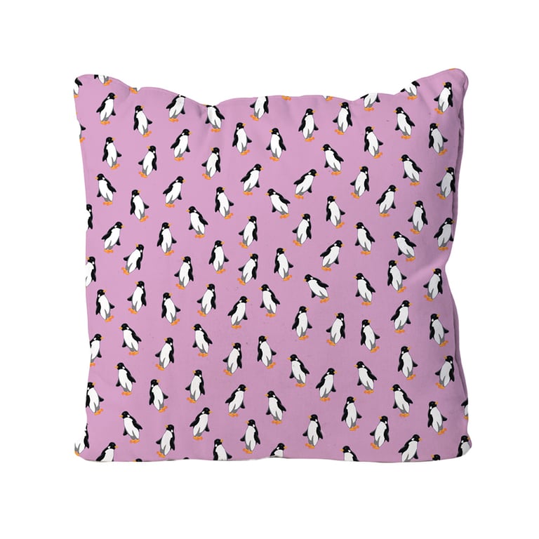 Handmade Penguin Design Cushion-Pink Penguins. Size 40x40cm- (16"x16") CUS180
