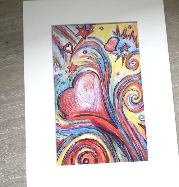 Surreal love hearts and stars, color pencil & pen drawing.  