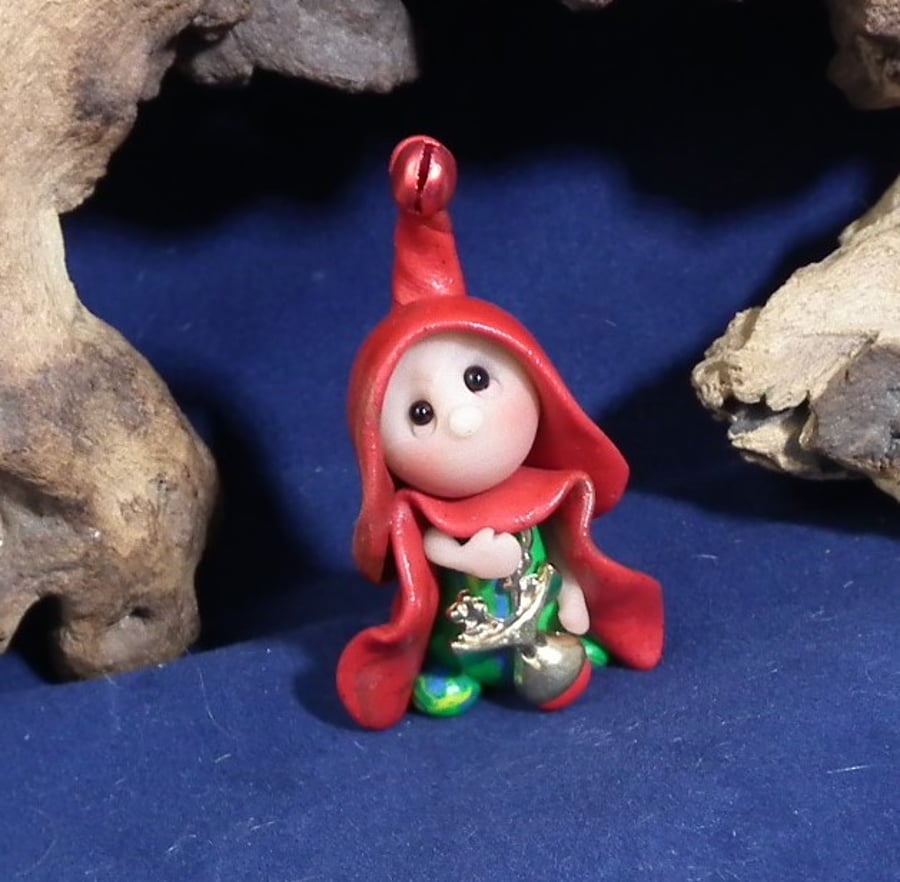 Tiny Christmas Gnome 'Benji' 1.5" OOAK Sculpt by Ann Galvin