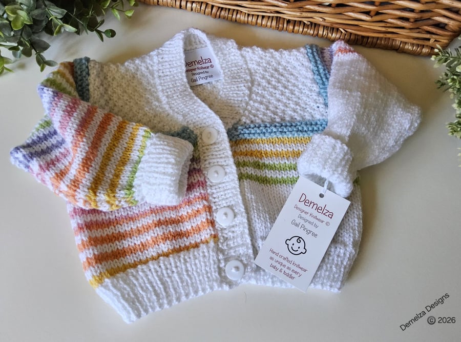 Luxury Hand Knitted Designer Merino Wool Baby Cardigan  6 - 12 months size