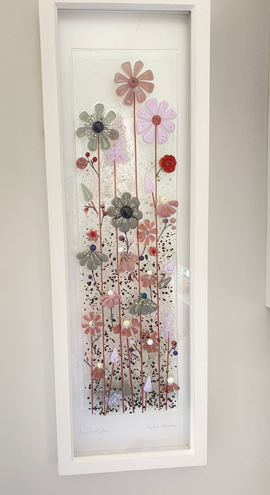 Pink floral fused glass meadow flowers picture. 
