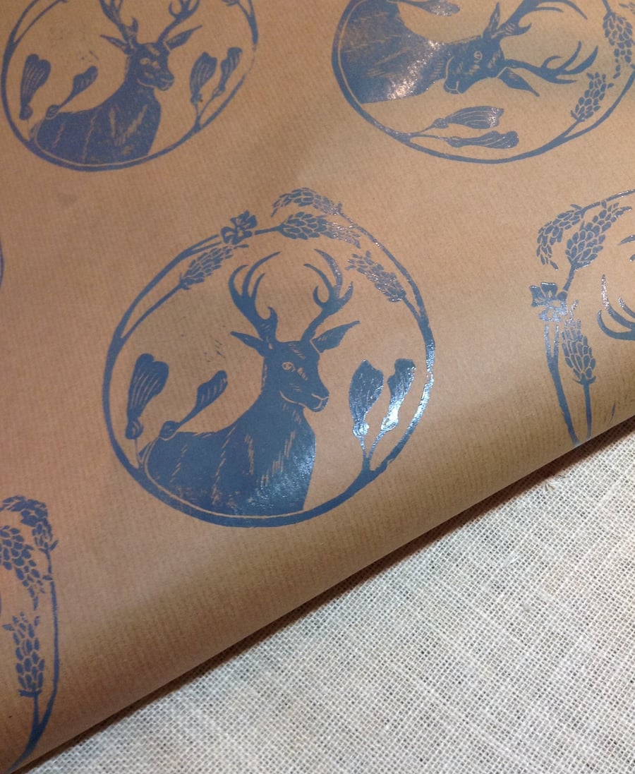 Hand printed Stag Wrapping Paper