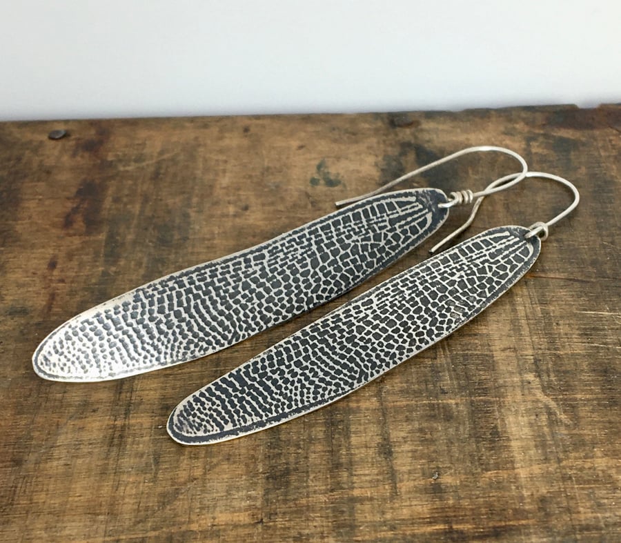Long Sterling Silver Dragonfly Earrings