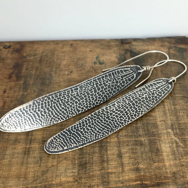 Long Sterling Silver Dragonfly Earrings