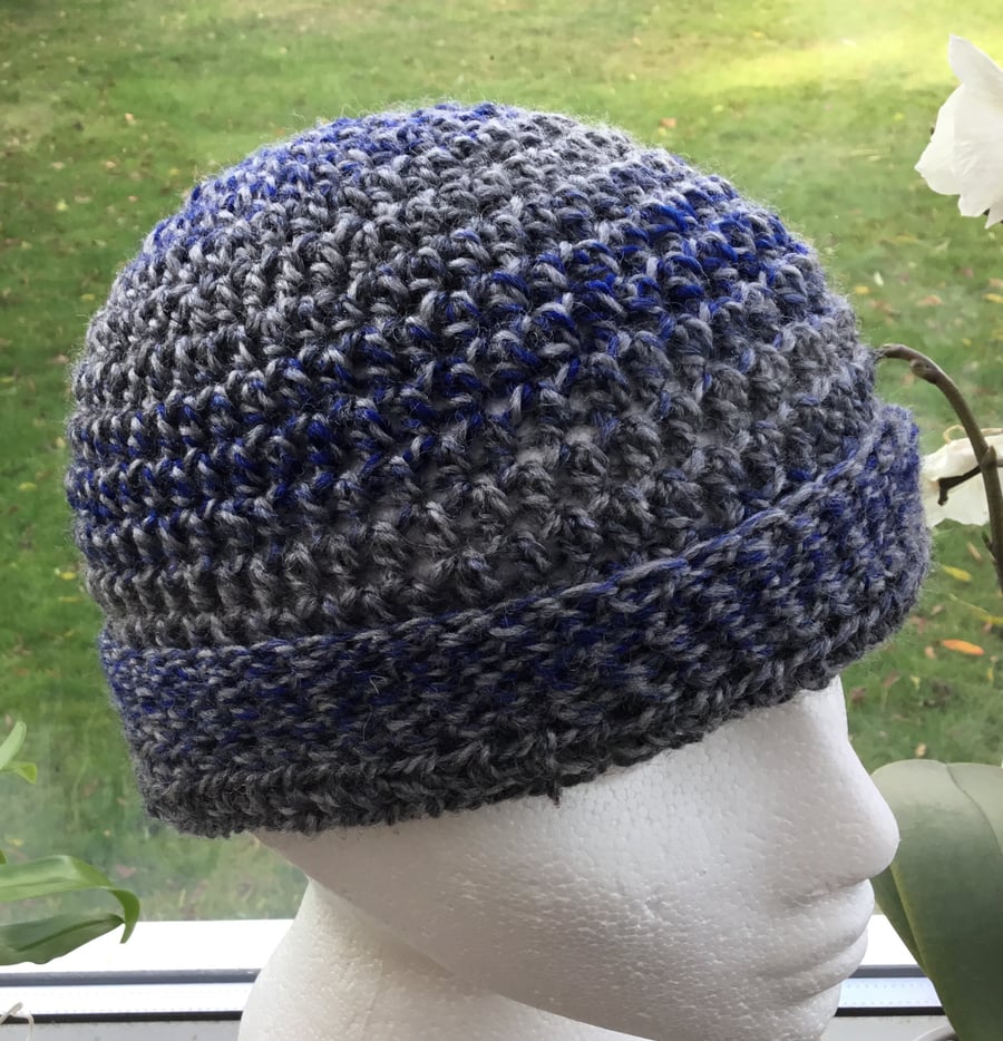 Steel Blue!  Crocheted Beanie or Slouchy Hat in James C Brett Chunky Rustic yarn